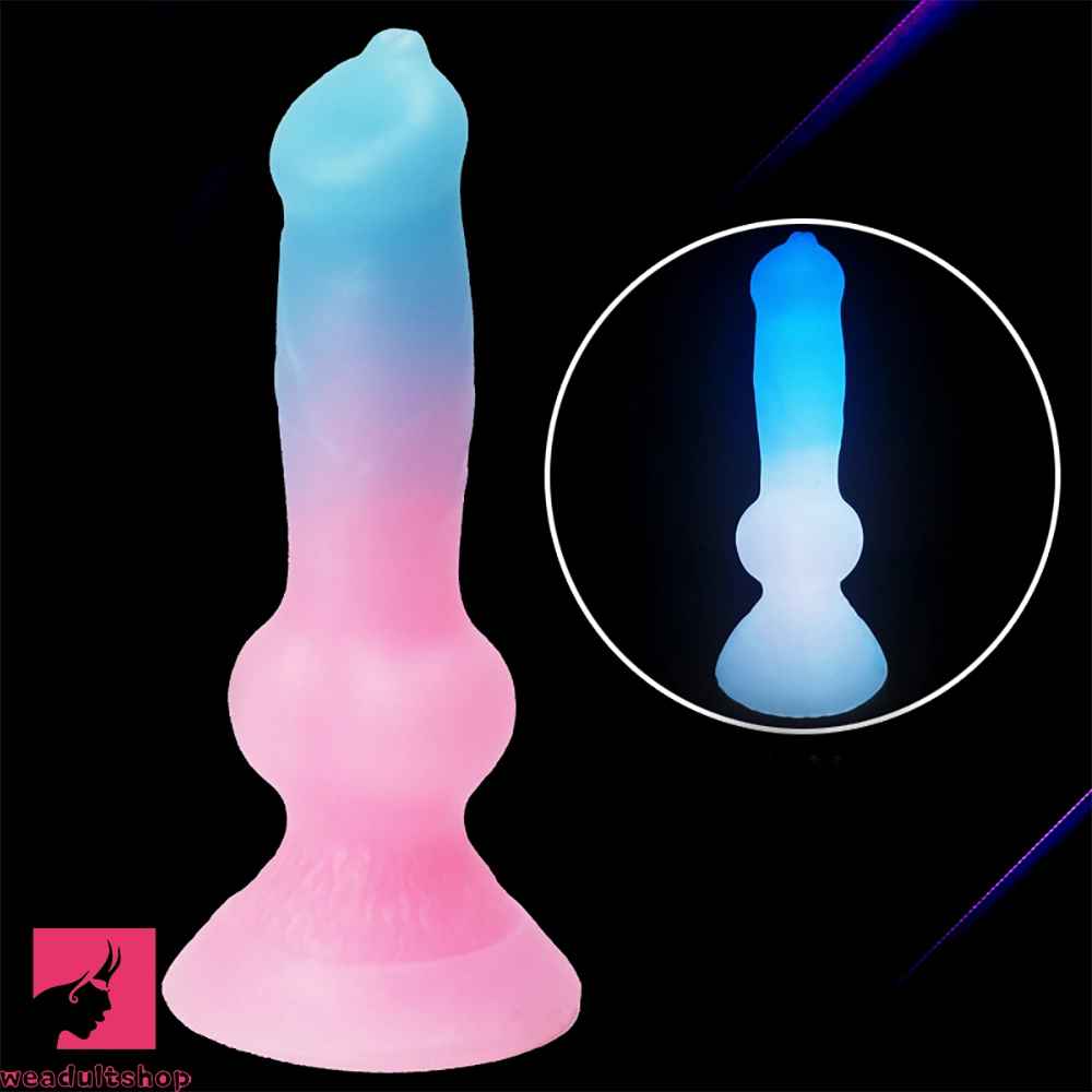 7.49in Dog Cock Knot Dildo Silicone Soft Animal Cock Luminous Clit Dildo
