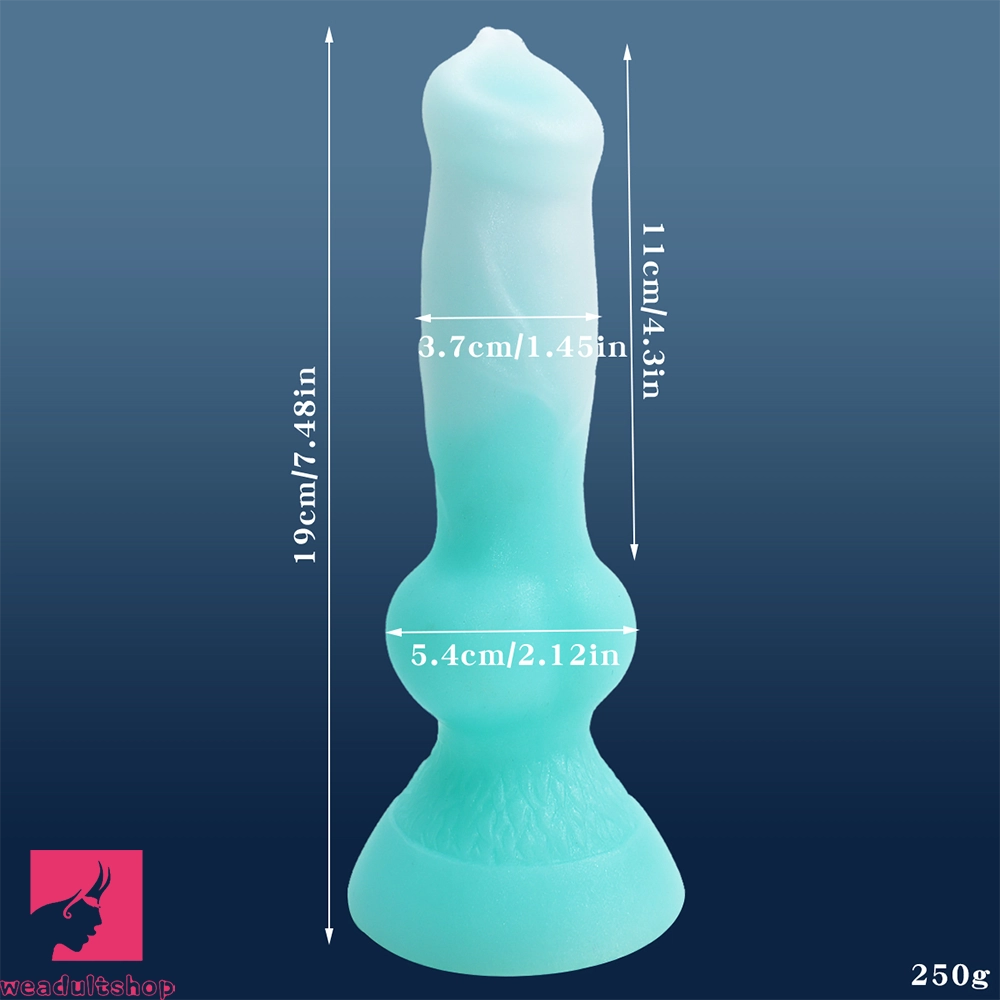 7.49in Dog Cock Knot Dildo Silicone Soft Animal Cock Luminous Clit Dildo