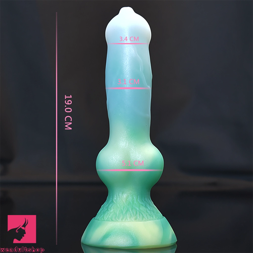7.49in Dog Cock Knot Dildo Silicone Soft Animal Cock Luminous Clit Dildo