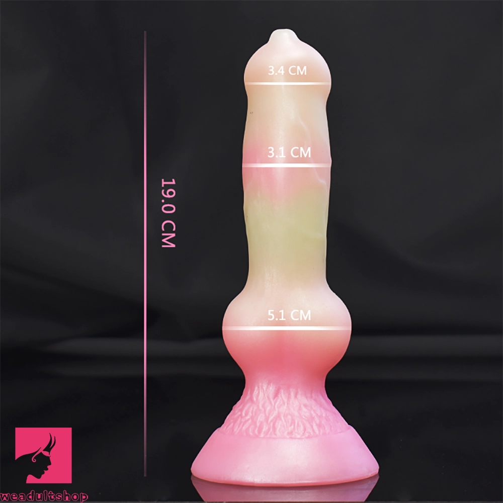 7.49in Dog Cock Knot Dildo Silicone Soft Animal Cock Luminous Clit Dildo