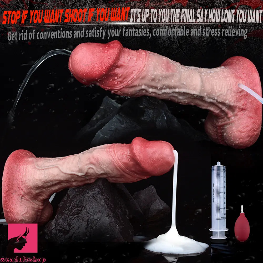 9.33in Couples Sex Game Soft Dual Density Silicone Ejaculating Dildo