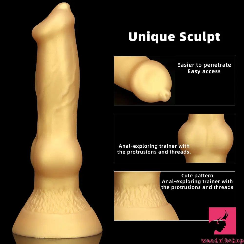 3.81in 7.48in Gold Silicone Soft Small Dog Dildo For Anal Vaginal Toy