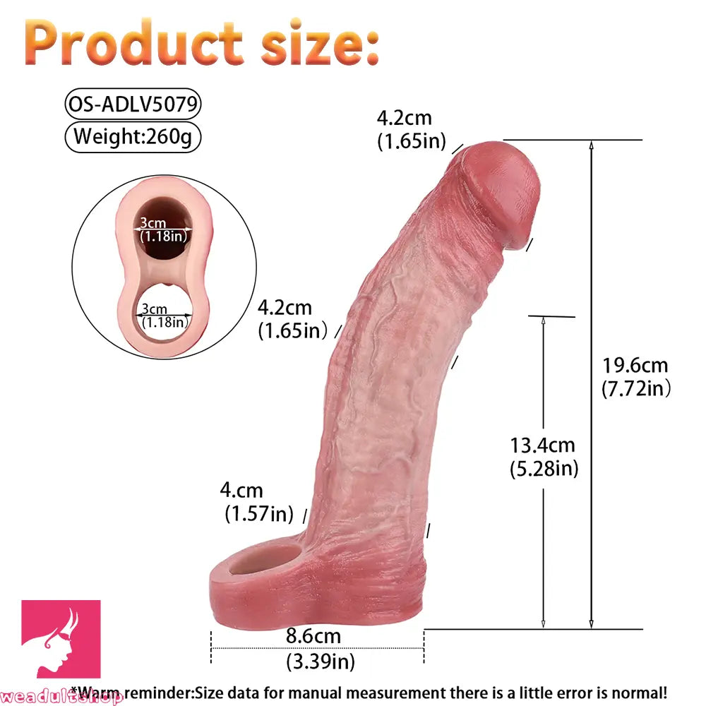 7.72in Realistic Penis Cock Vibrating Remote Dildo Sleeve Extender Stimulating