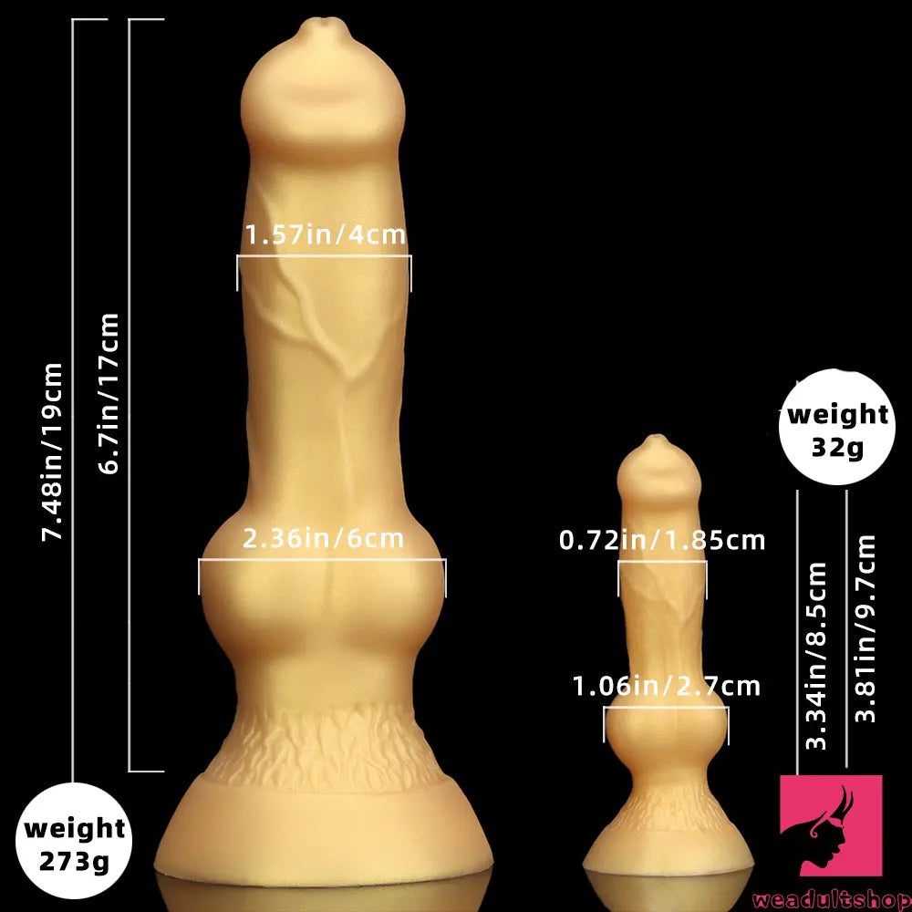 3.81in 7.48in Gold Silicone Soft Small Dog Dildo For Anal Vaginal Toy