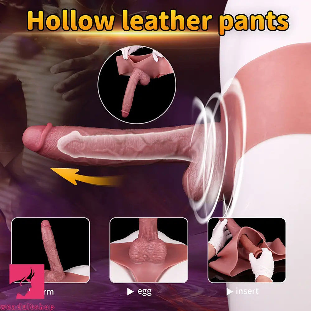 10.11in Hollow Sleeve Strap on Dildo Leather Pants For Men Women Love