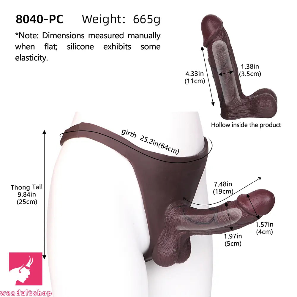 7.48in Hollow Strap on Silicone Soft Dildo Panty For Manual Climax Cock