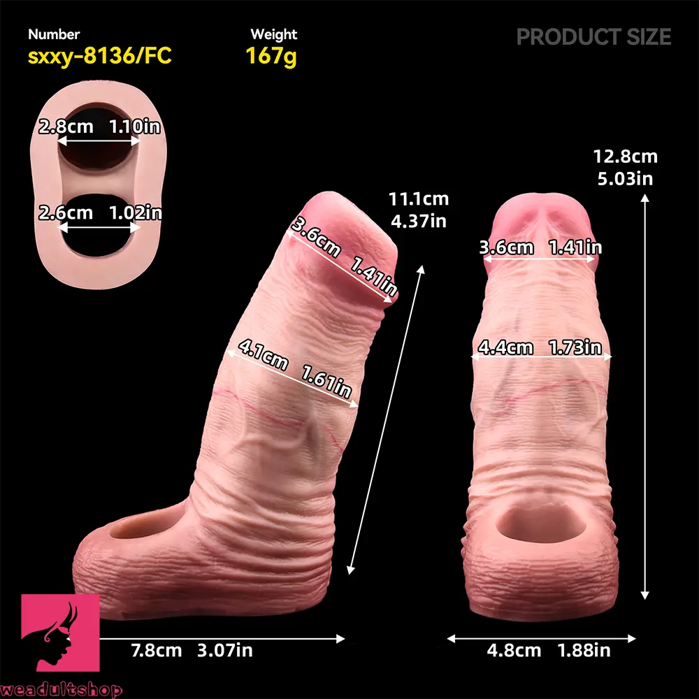 5.03in Strap on Penis Extender Cock Sleeve Liquid Silicone Anal Dildo