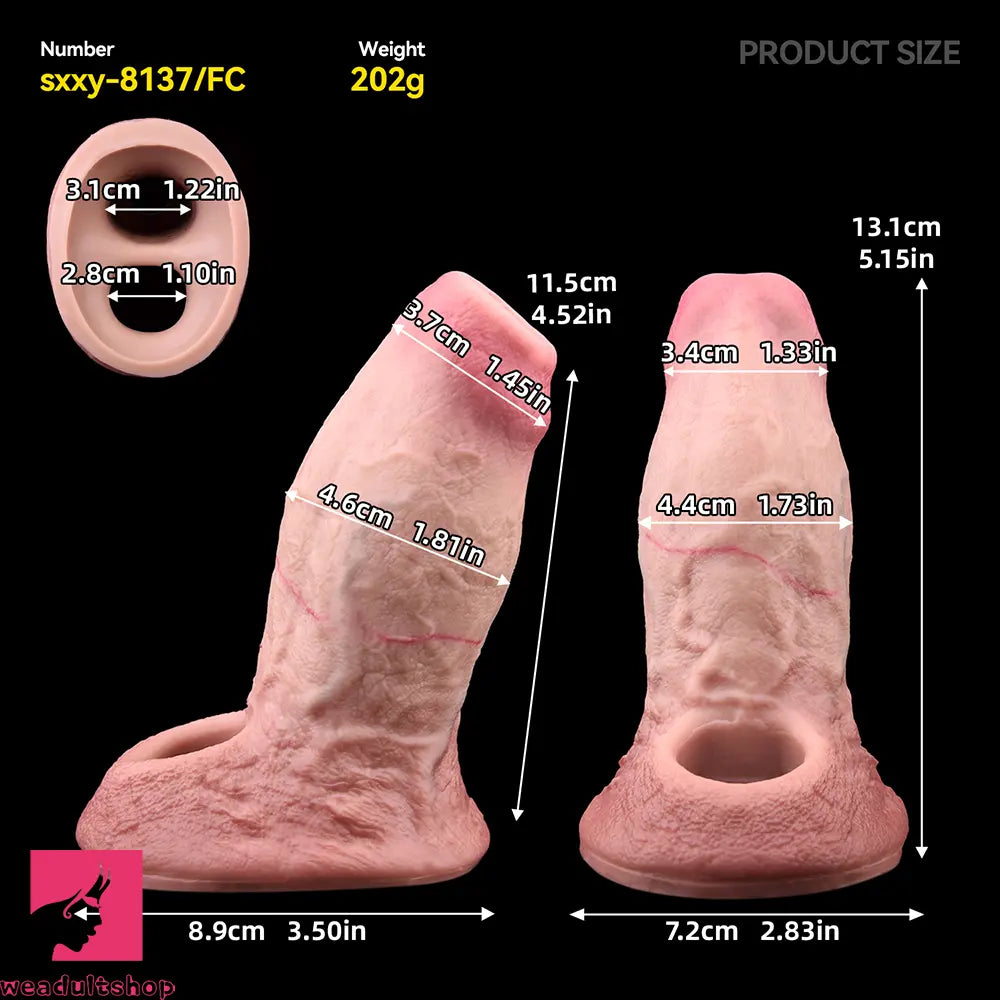 5.15in Liquid Silicone Strap on Penis Extender Cock Sleeve Dildo For Clit