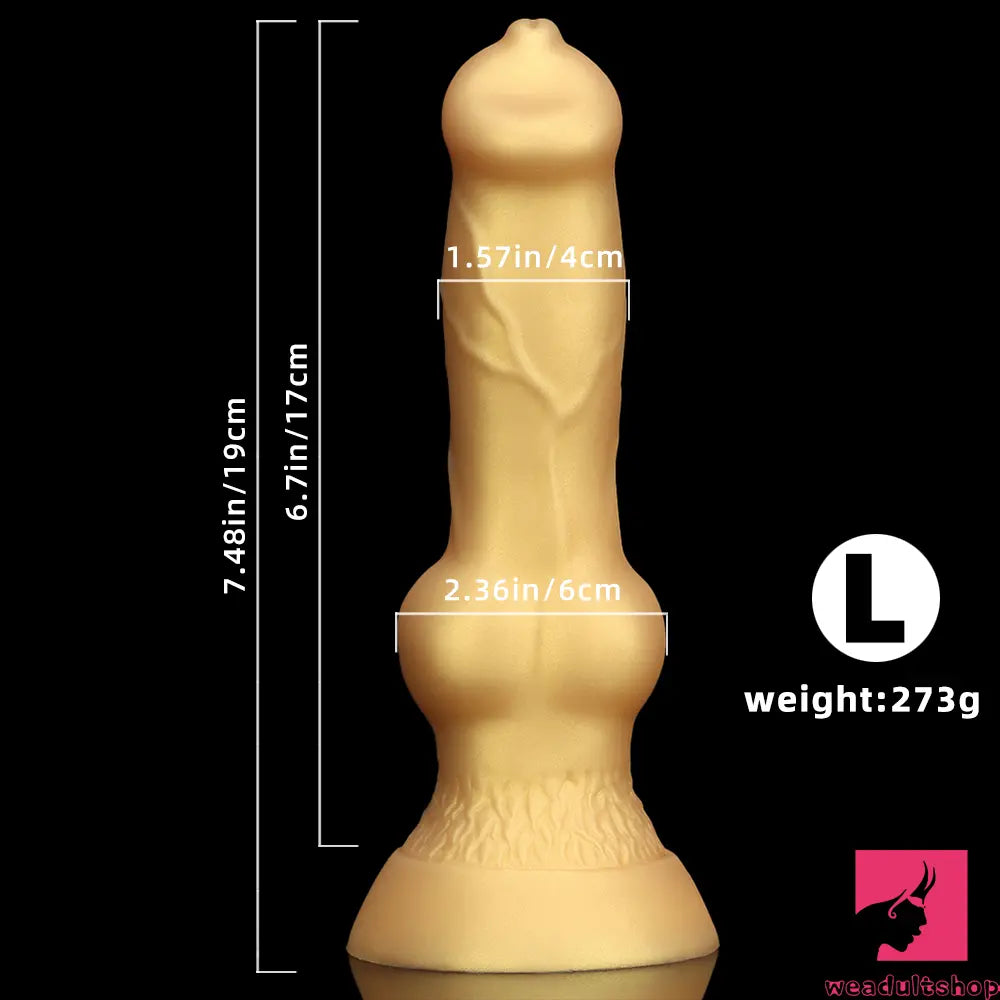 3.81in 7.48in Gold Silicone Soft Small Dog Dildo For Anal Vaginal Toy