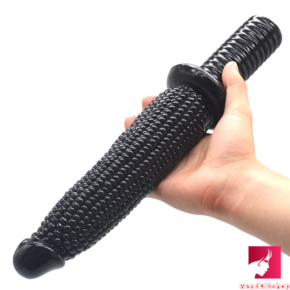 13.33in Big Black Long Corn Shape Huge Dildo With Handle