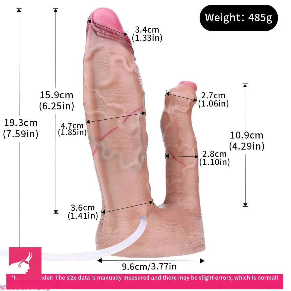 7.59in Double Density Silicone Soft Ejaculating Dual Ended Lifelike Cock Dildo