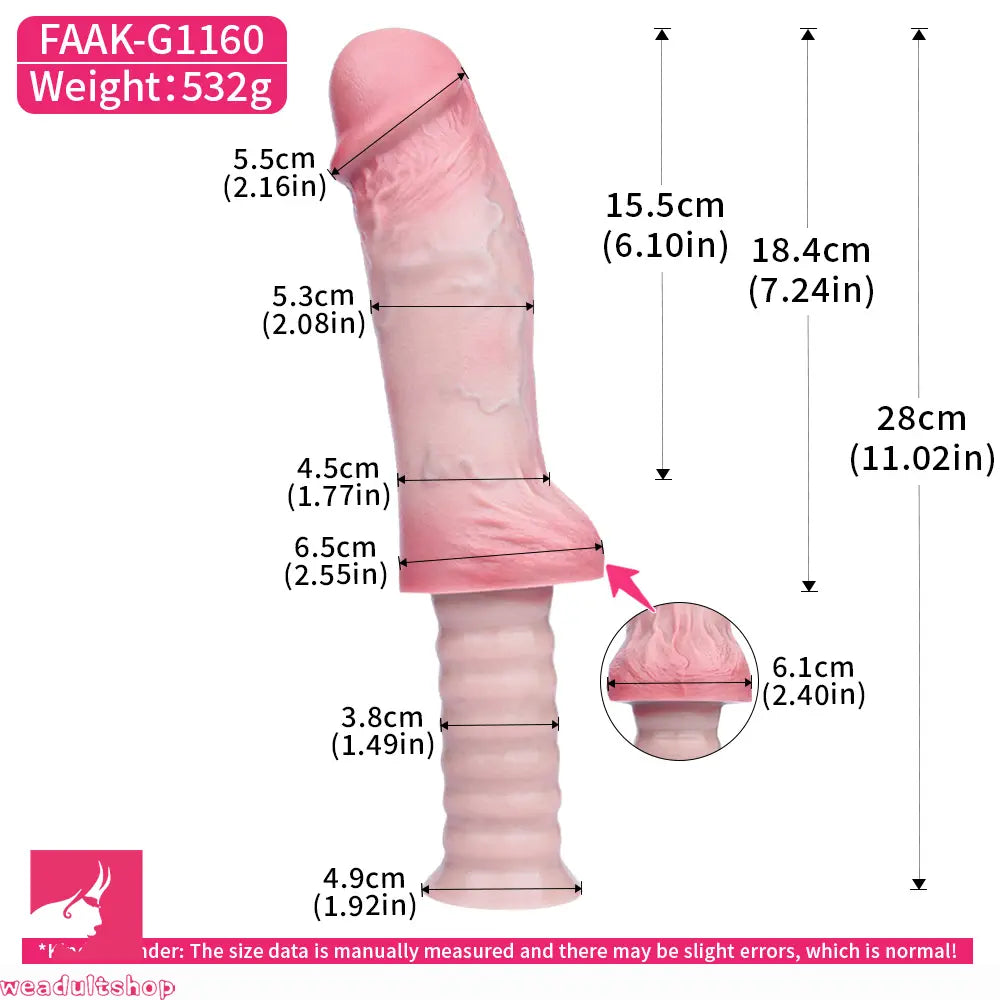 11.02in Real Feeling Double Layer Silicone Soft Handle Handhold Dildo