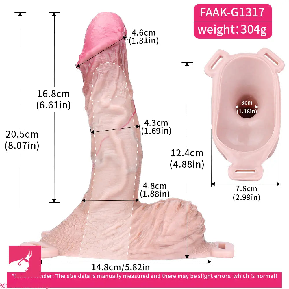 8.07in Realistic Strap on Extender Cock Sleeve Dildo Stretchable Cock Ring