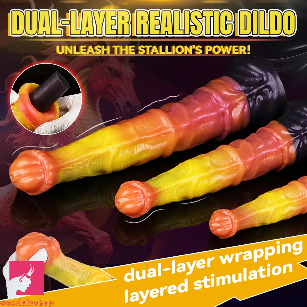 10.82in 13.85in 17.4in Dual Layer Silicone Horse Animal Huge Dildo Cock