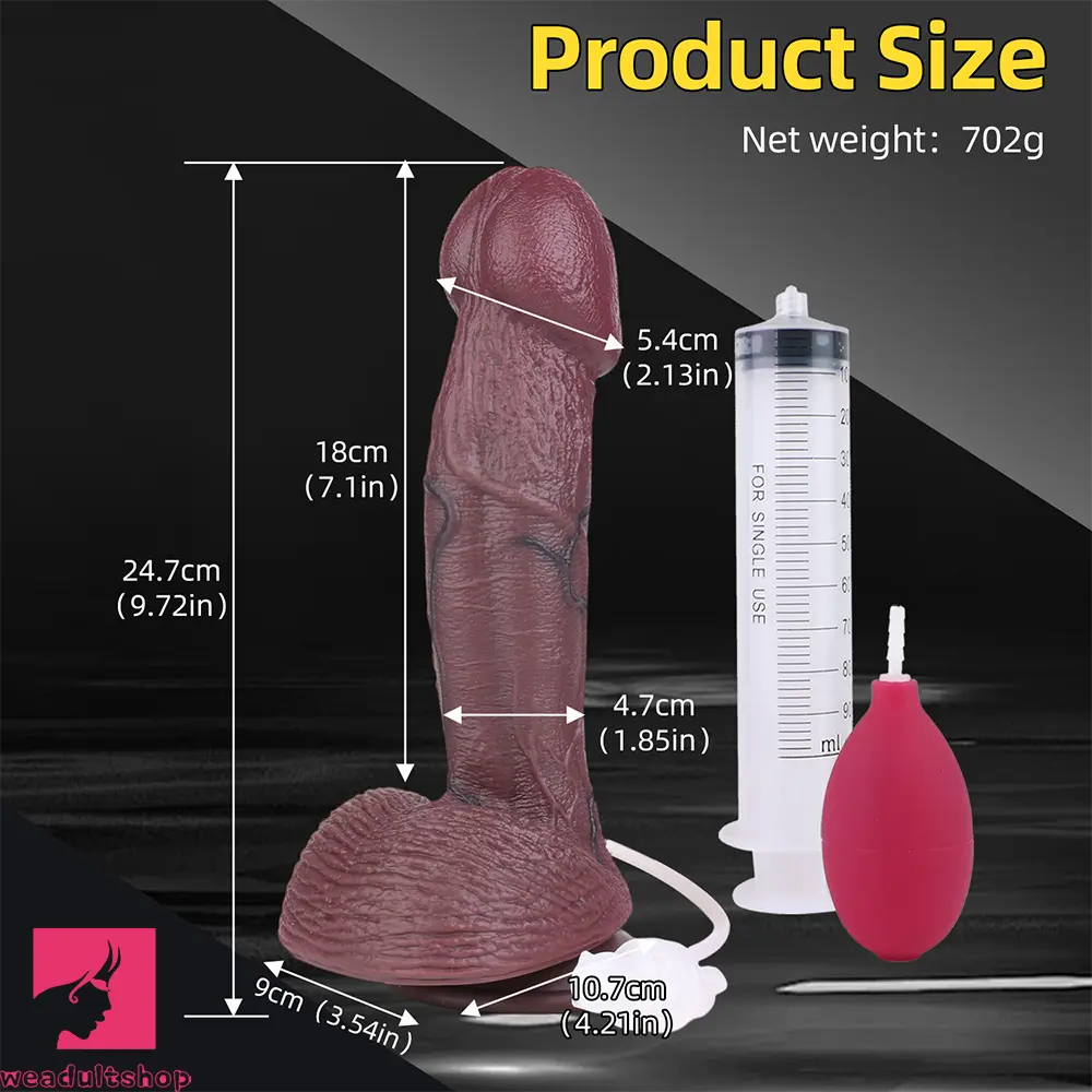 9.72in Manual Male Female Dual Density Silicone Ejaculating Soft Dildo