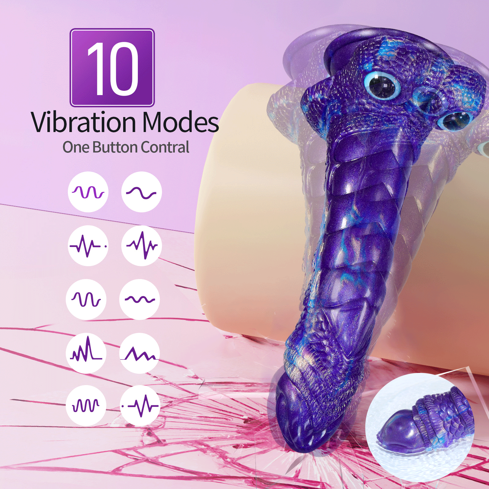 9.05in Dragon Scale Armor Animal Vibrating Dildo With Tapered Head Toy