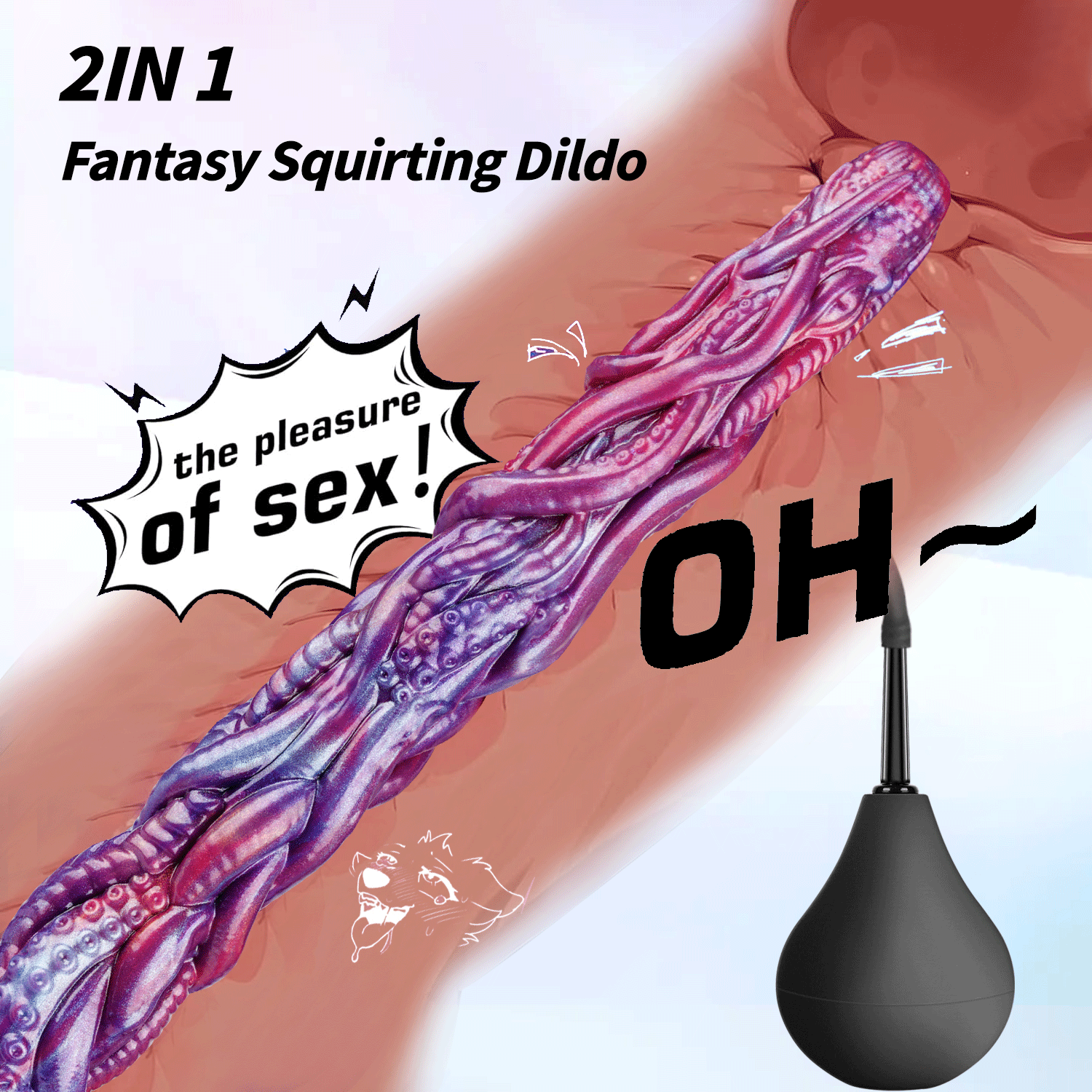 19.88in Huge Long Squirting Tentacle Monster Silicone Fantasy Odd Dildo
