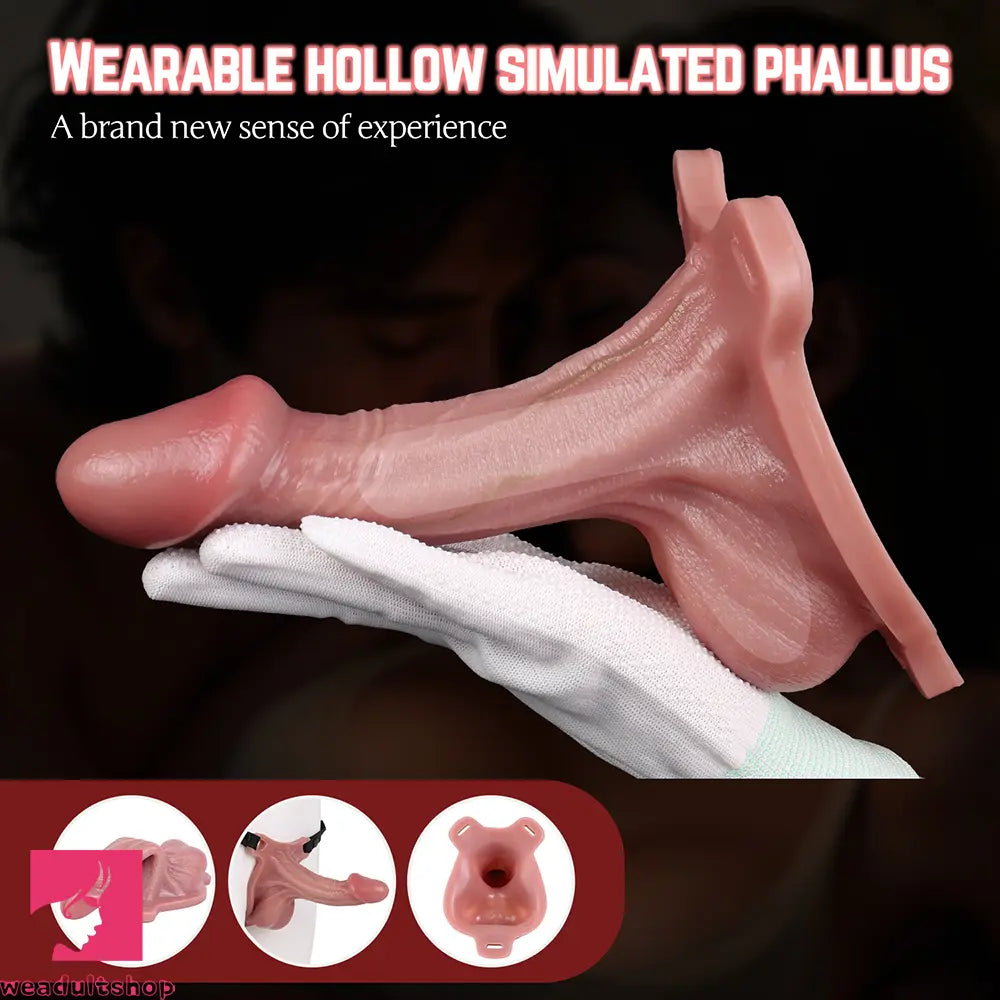 7.28in Hollow Strap on Real Dildo Flesh Tone Realistic Design Cock Toy