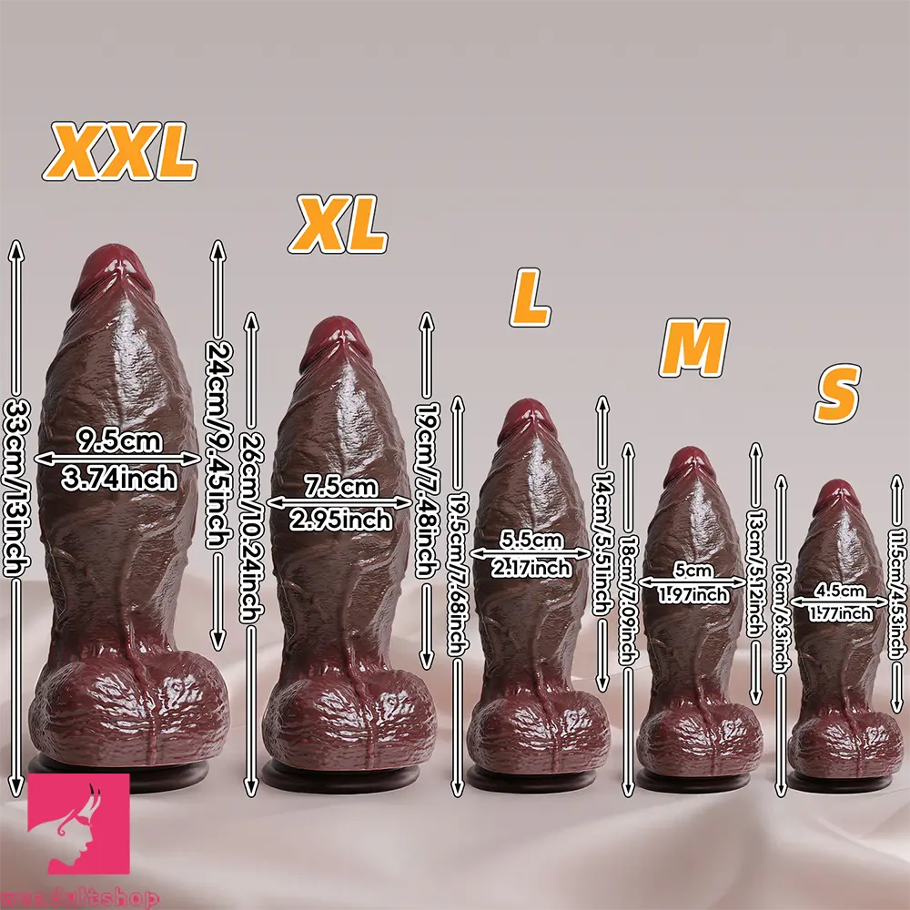 6.3in 7.09in 7.68in 10.24in 13in Big Silicone Ebony Dildo Adult Penis Toy
