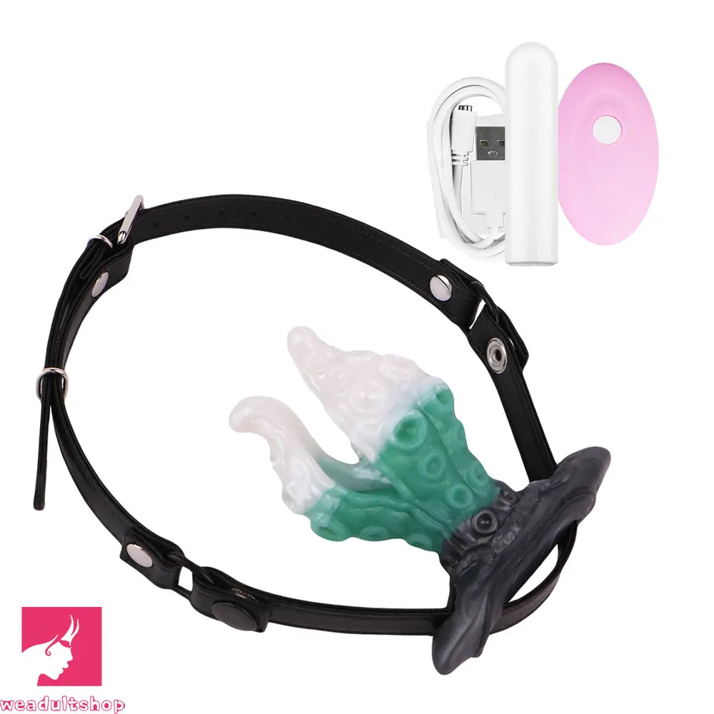4.25in 5.15in 6.22in Odd Anchor Strap on Vibrating Mouth Gag Tentacle Dildo