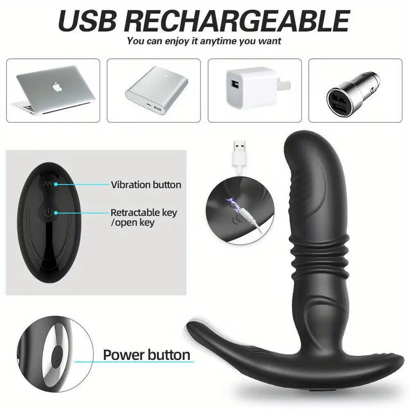 Prostate Massager Vibrating Thrusting Telescopic Dildo G-spot Anal Butt Plug