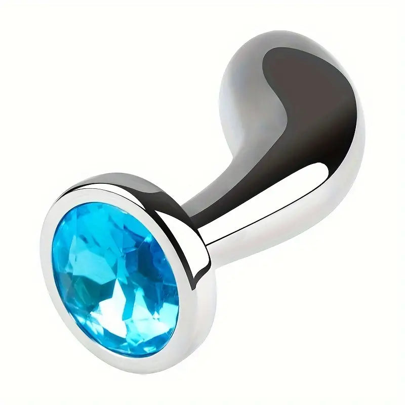 Gemstone Base Stainless Steel Anal Plug Toy With Golden-Plated Flared Base