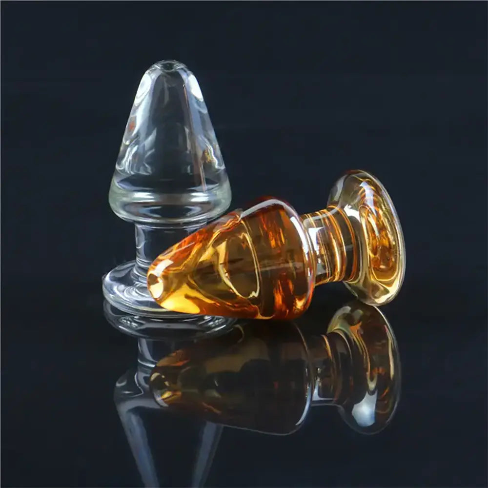 Elegant Amber Glass Anal Plug G-Spot Stimulation Smooth Finish Toy