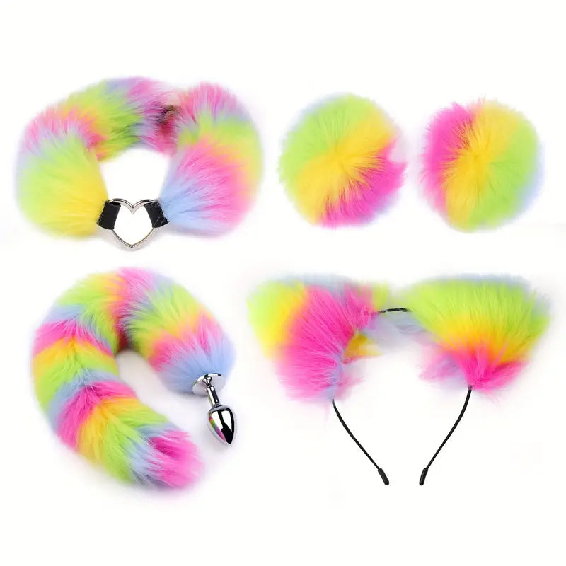 4pcs Butt Plug Anal Plug Set Fox Tail Anal Plug Cat Ears Headband Collar