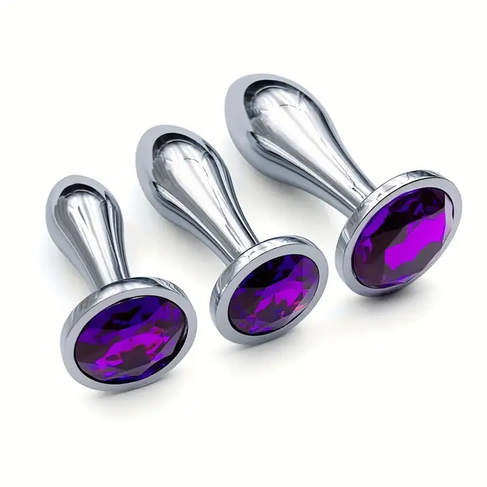 Metal Drop Anal Plug Three Sizes Jewel Base Butt Plug For G-point Massage