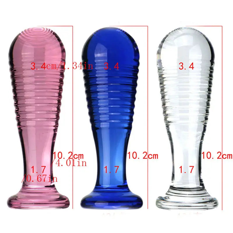 Elegant Blue Glass Threaded Anal Plug G-Spot Stimulation Ribbed Design