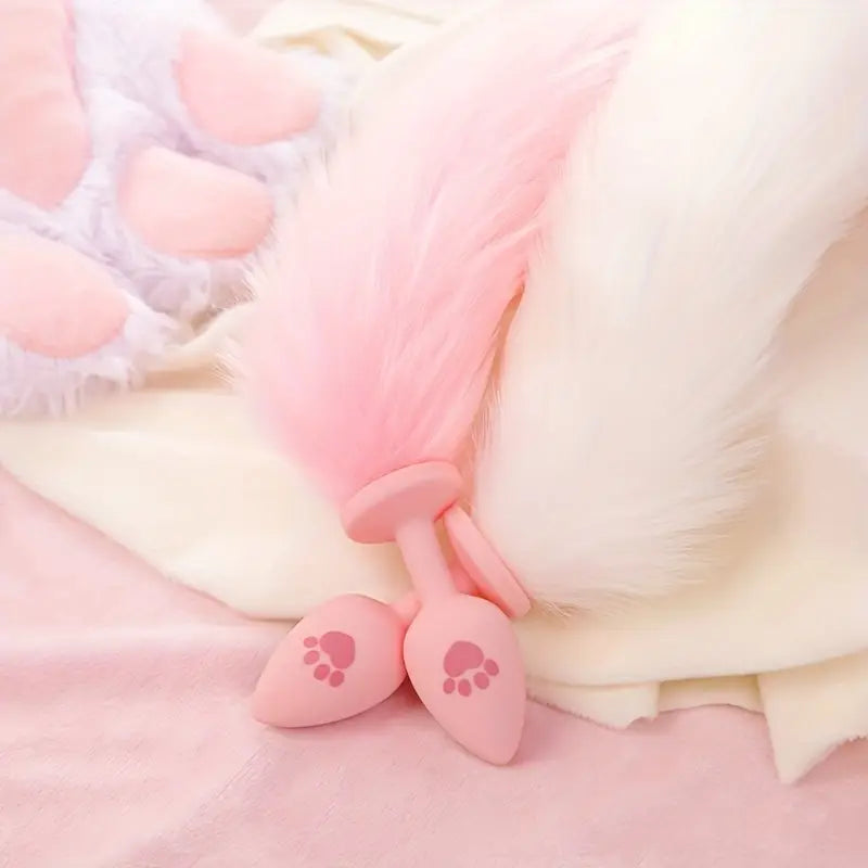 Cute Sexy Plush Pussy Tail Anal Plug Silicone Cat Paw Fox Tail Animal Tail