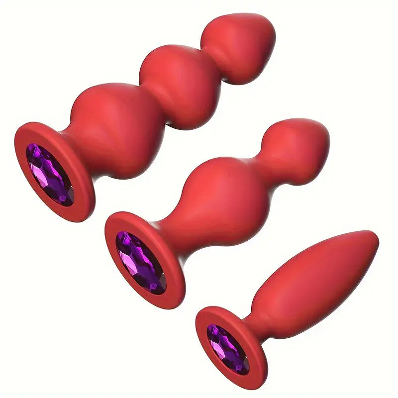 Silicone Anal Plug With Diamond Base Beginner Expert 3 Sizes Bead Ass Plug