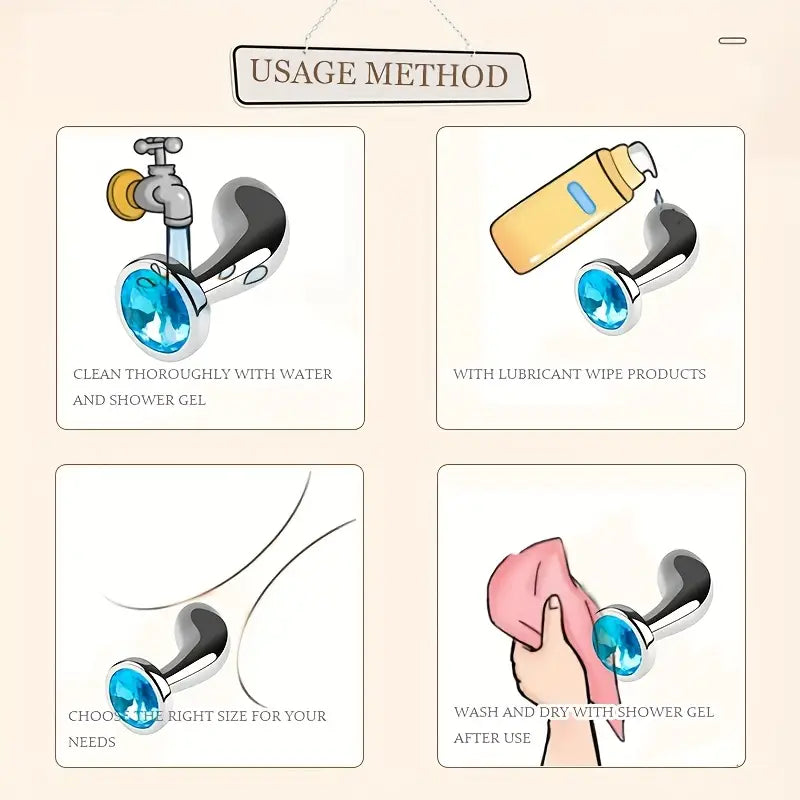 Gemstone Base Stainless Steel Anal Plug Toy With Golden-Plated Flared Base