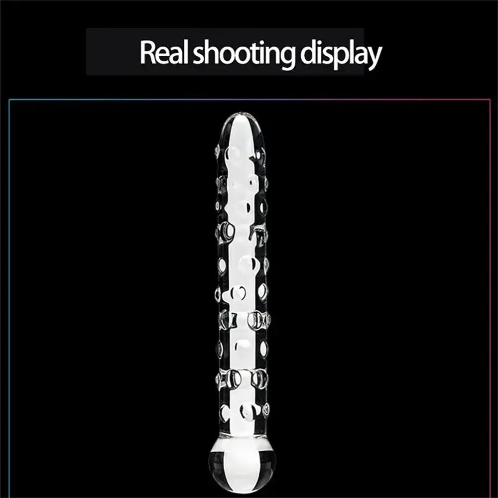 Elegant Glass Threaded Anal Plug With Heart-Shaped Beads Stimulator