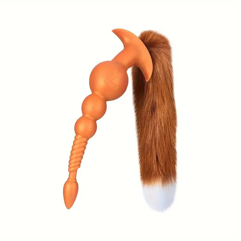 Pearl-attached Detachable Fox Tail Butt Plug Stimulator Role-playing Trainer