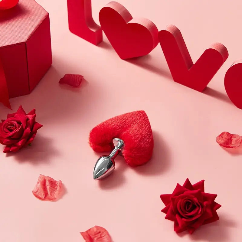 Soft Cute Heart Shaped Pom Anal Plug Adult Sexual Toy For Men