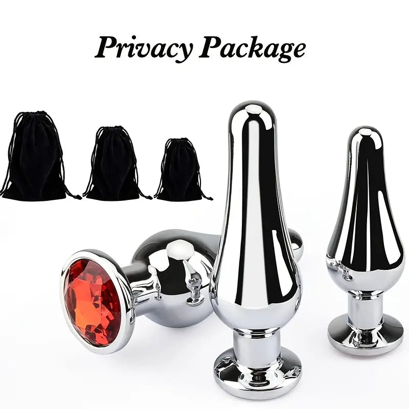Tapered Anal Plug Trainer Kit Metal Jeweled Fetish Jewelry Butt Plug