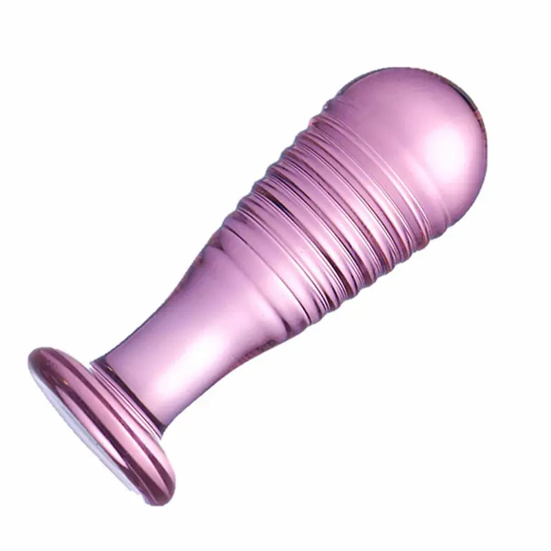 Elegant Blue Glass Threaded Anal Plug G-Spot Stimulation Ribbed Design