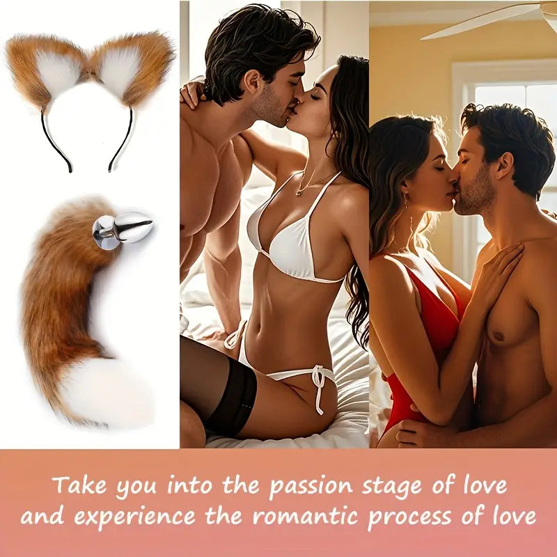 5/3/2pcs Fox Tail Butt Plug With Ear Headband Metal Butt Plug Role Play