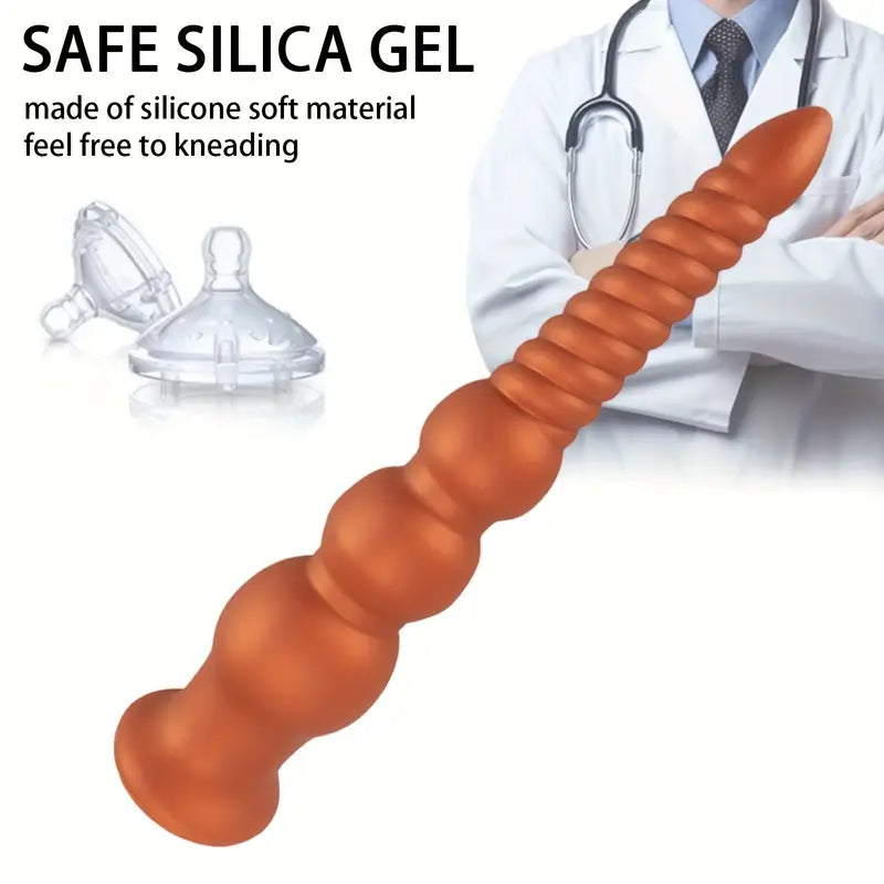 Golden Long Anal Plug With Suction Cup Anal Beads Female Sex Toy