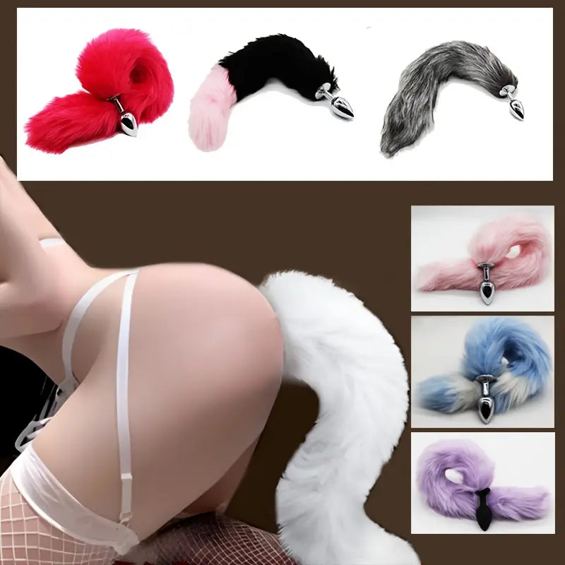 Separable Metal Anal Plug Real Fox Tail Role Play Butt Plug Anal Sex Tail
