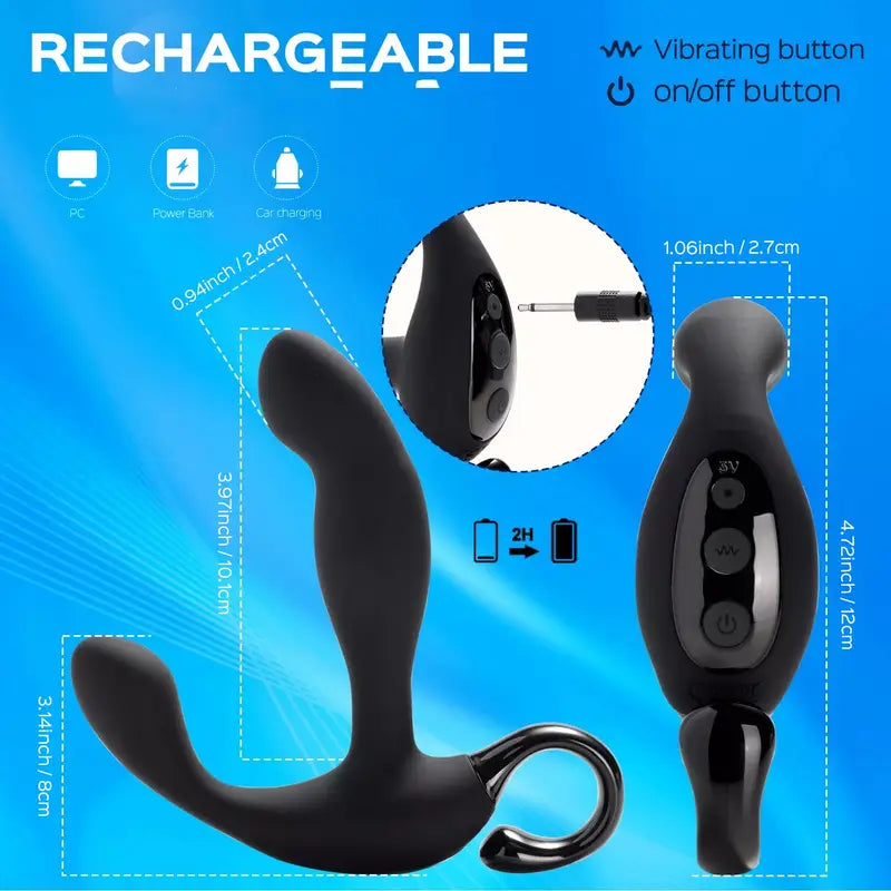 Ergonomic Prostate Massager USB Rechargeable 10 Vibration Tapping Modes