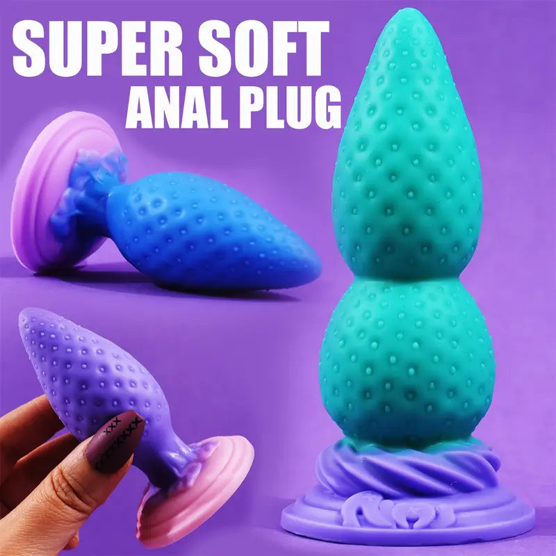 Super Soft Strawberry-Shaped Liquid Silicone Double Size Anal Plug
