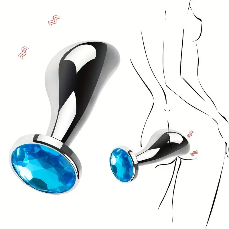 Gemstone Base Stainless Steel Anal Plug Toy With Golden-Plated Flared Base