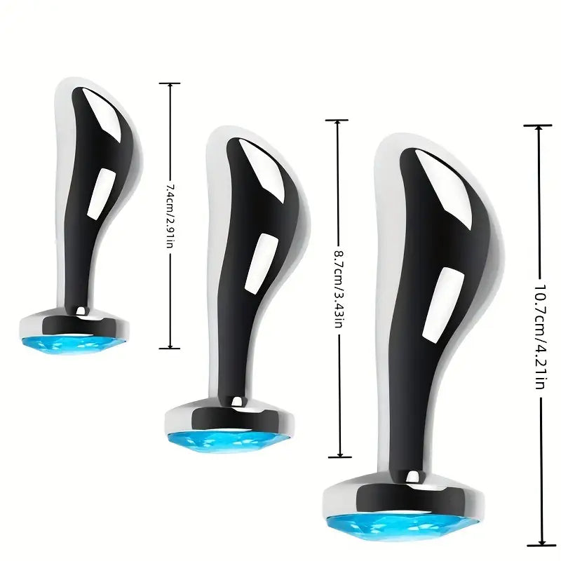 Gemstone Base Stainless Steel Anal Plug Toy With Golden-Plated Flared Base