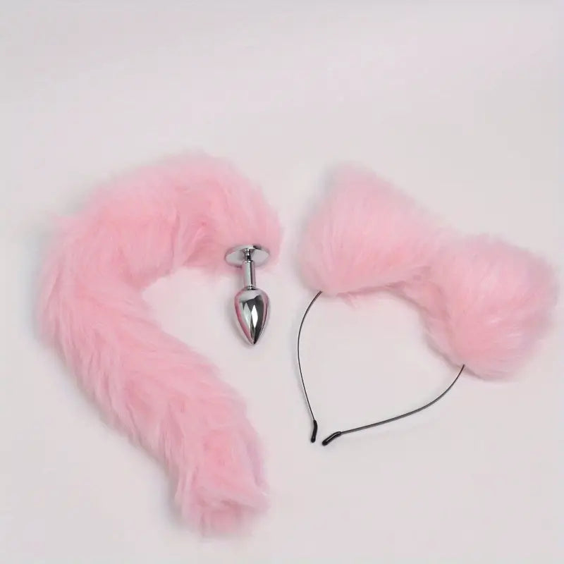 Fur Anal Fox Tail Metal Heads Butt Plug Adult Game Insert Stopper Set