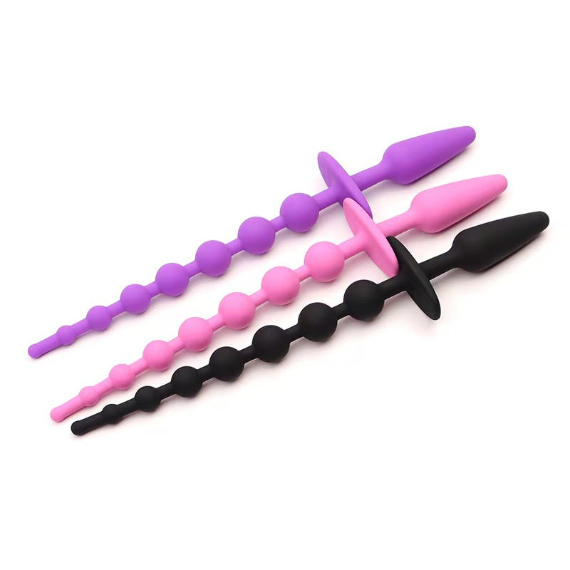 Anal Beads Play Silicone Butt Plug Safe Pull Ring SM Fetish Anal Plug