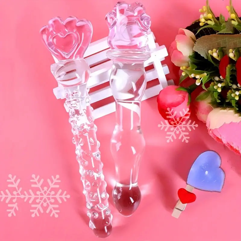 Heart-Shaped Glass Crystal Dildo Anal Plug With Beads Erotic Toy For Men
