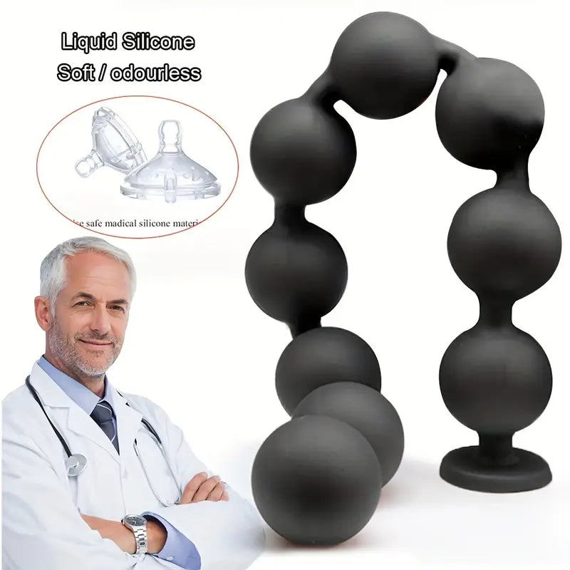 9 Balls Liquid Silicone Anal Beads Soft Butt Plug Colon/Prostate Massage