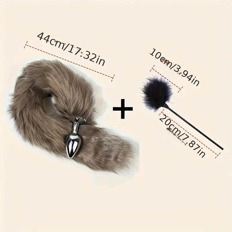 Anal Plug Tail Plus Feather Gradient Color Metal Anal Plug Tail Erotic Supplies